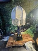 VINTAGE POST MODERN BLACK MARBLE & BRASS NEOCLASSICAL DESK LAMP 17" TALL