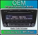 Skoda Swing CD MP3 player, Yeti car stereo headunit, Supplied with radio code