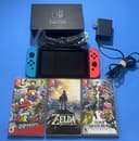 Nintendo Switch with Neon Blue and Neon Red Joy Con Bundle Complete With Games