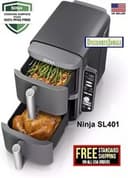 Ninja SL401 DoubleStack XL 2-Basket Air Fryer Cooks 4 Foods at Once 10 QT 6-in-1
