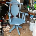 Vintage 1988 Mid-Century High-Back Executive Office Chair Swivel Oak Blue - Rare