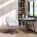 Faux Leather U-Shaped Office Chair, Stitched Accent Armchair, White,Refurbished