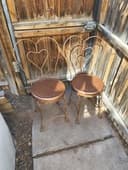 Early 1900s Ice Cream Parlor Chairs Heart-shaped Wrought Iron Set Of Two Copper