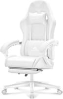 All White Ergonomic Massage Gaming Computer Chair with Footrest & Lumbar Support