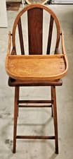Antique Wooden High Chair – Early 1900s Primitive Handmade, Original Finish