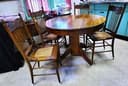 Antique Oak Table Caned chairs with Child High Chair