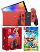Nintendo Switch OLED 64GB Mario RED Bundle SPECIAL Ed + Mario Rabbids Game!