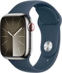Apple Watch Series 9 (GPS + Cellular) 41mm Silver Stainless Steel Case with Storm Blue Sport Band w/ Blood Oxygen - S/M - Silver - (2023)